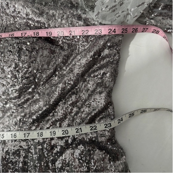 NWT$798 Mac Duggal [ 24 ] Jewel Encrusted Illusion Long Sleeve A-Line Gown Silve - Picture 16 of 17